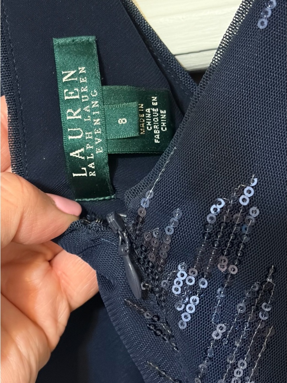 Ralph Lauren Navy Sequin Ruched V-Neck Dress - Picture 7 of 9